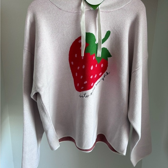 Kate Spade Strawberry Graphic Pink Hoodie woven XXL  NEW - Picture 1 of 6